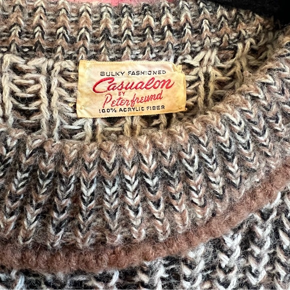 Vintage Cropped Acrylic Sweater Brown Chunky Knit Casualon Peter Freund - Picture 2 of 9